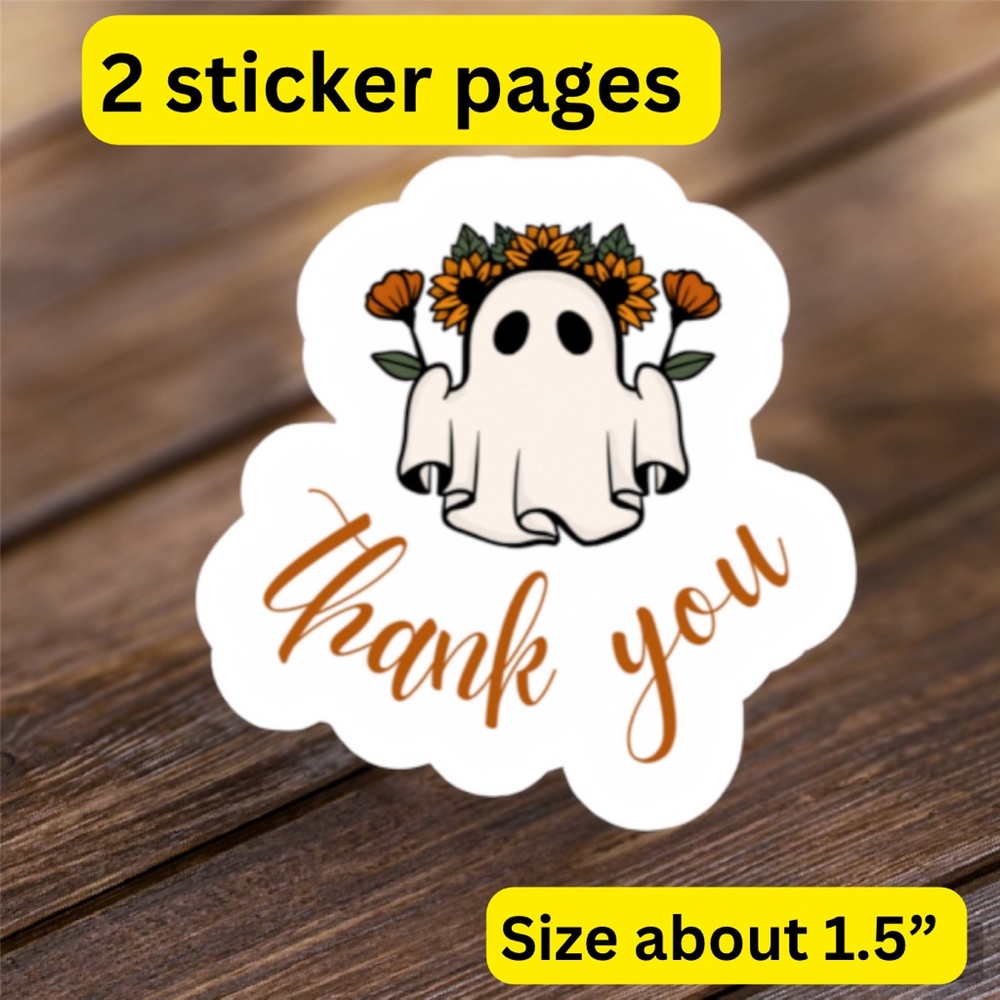 2 sticker pages thank you Halloween ghost stickers